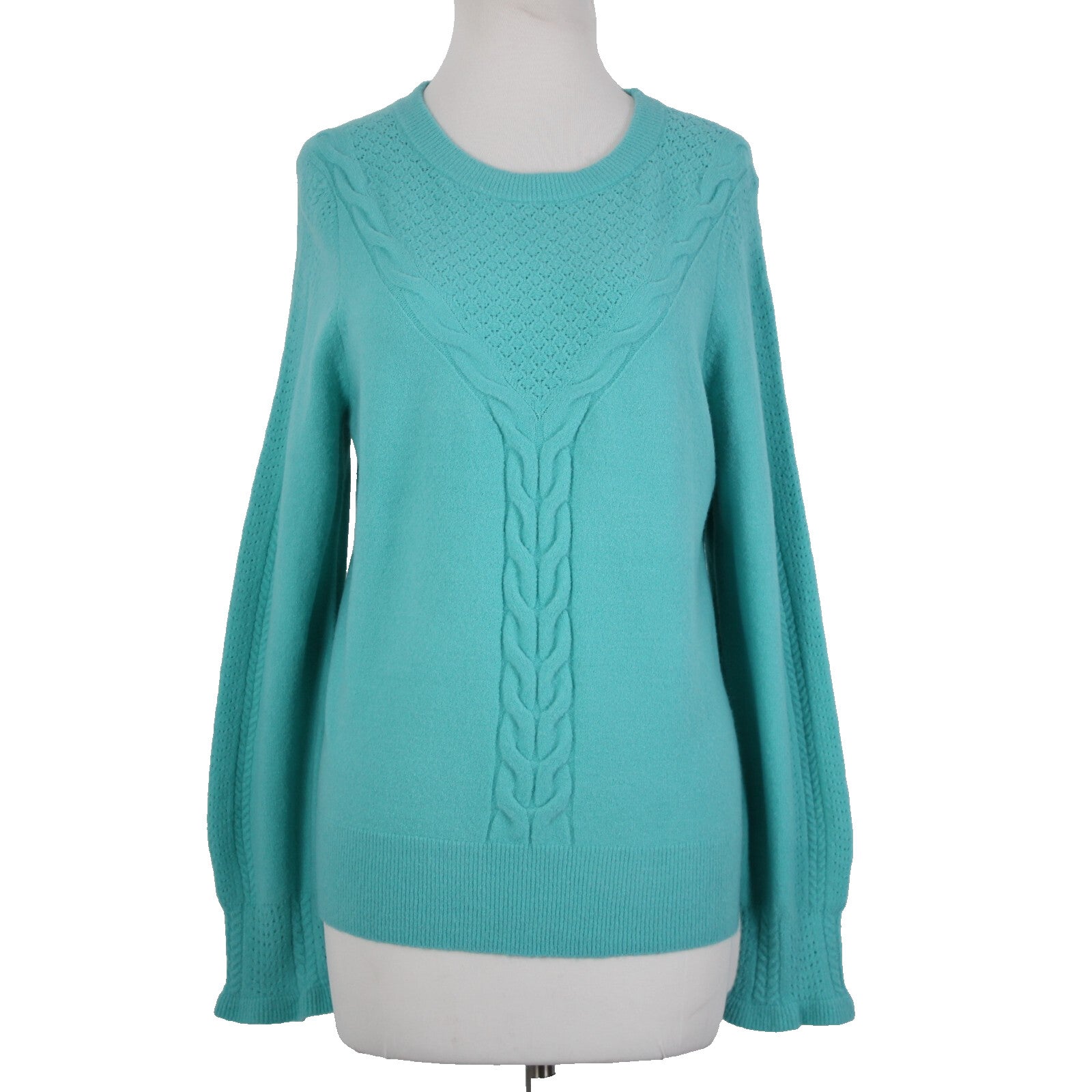 Talbots Petites Sz LP Aqua Blue Knit Long Sleeve Acrylic Nylon Spandex Sweater