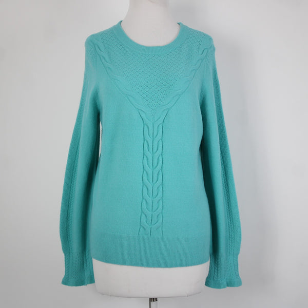 Talbots Petites Sz LP Aqua Blue Knit Long Sleeve Acrylic Nylon Spandex Sweater