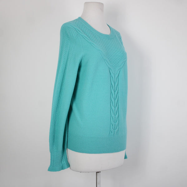 Talbots Petites Sz LP Aqua Blue Knit Long Sleeve Acrylic Nylon Spandex Sweater