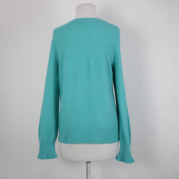Talbots Petites Sz LP Aqua Blue Knit Long Sleeve Acrylic Nylon Spandex Sweater