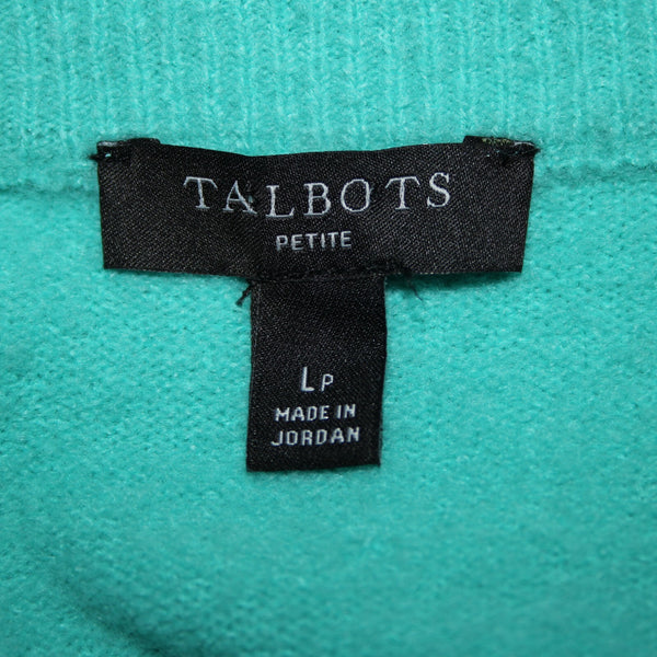Talbots Petites Sz LP Aqua Blue Knit Long Sleeve Acrylic Nylon Spandex Sweater