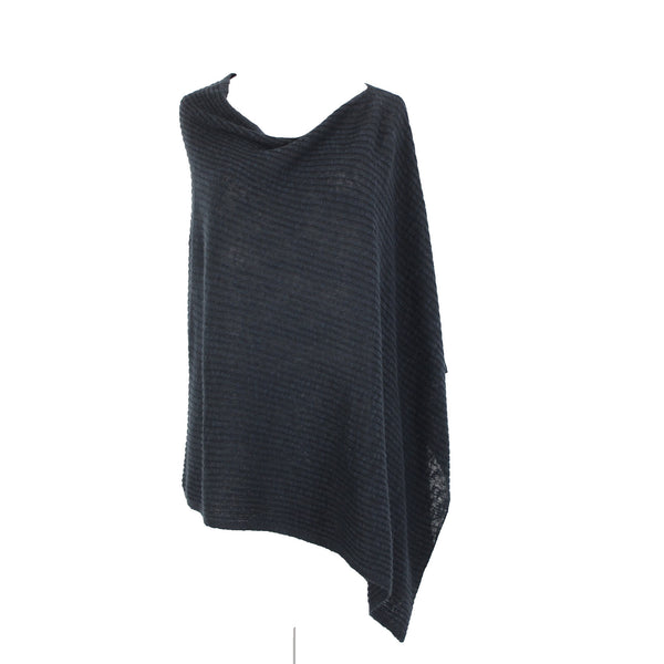 Eileen Fisher Sz OS Navy Black Ribbed Asymmetrical Wrap Bohemian Sweater