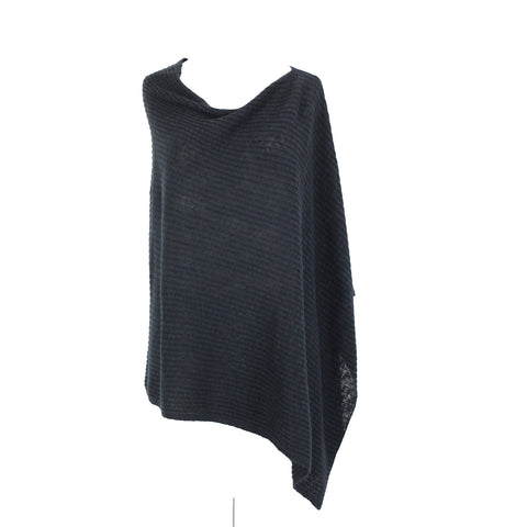 Eileen Fisher Sz OS Navy Black Ribbed Asymmetrical Wrap Bohemian Sweater