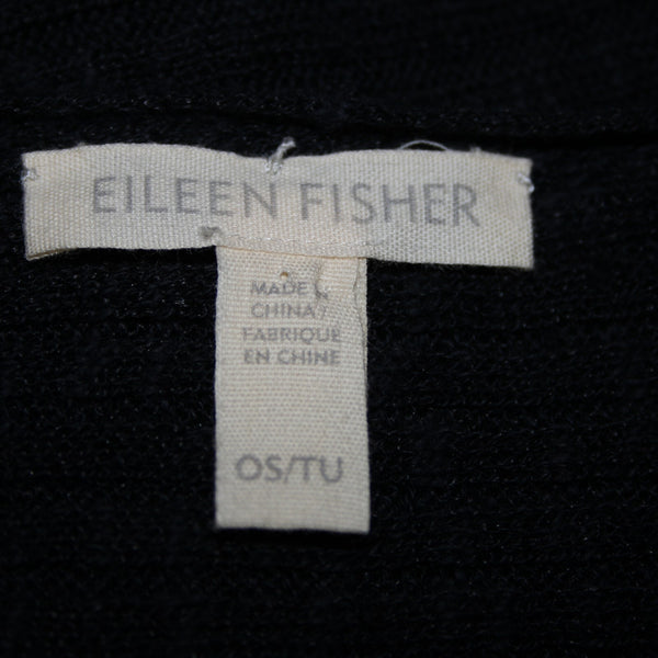 Eileen Fisher Sz OS Navy Black Ribbed Asymmetrical Wrap Bohemian Sweater