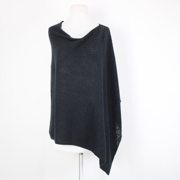 Eileen Fisher Sz OS Navy Black Ribbed Asymmetrical Wrap Bohemian Sweater