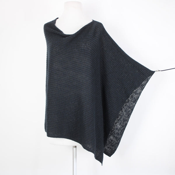 Eileen Fisher Sz OS Navy Black Ribbed Asymmetrical Wrap Bohemian Sweater