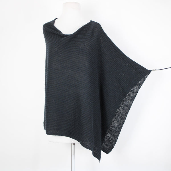 Eileen Fisher Sz OS Navy Black Ribbed Asymmetrical Wrap Bohemian Sweater