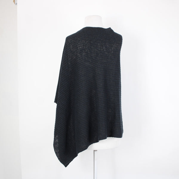 Eileen Fisher Sz OS Navy Black Ribbed Asymmetrical Wrap Bohemian Sweater