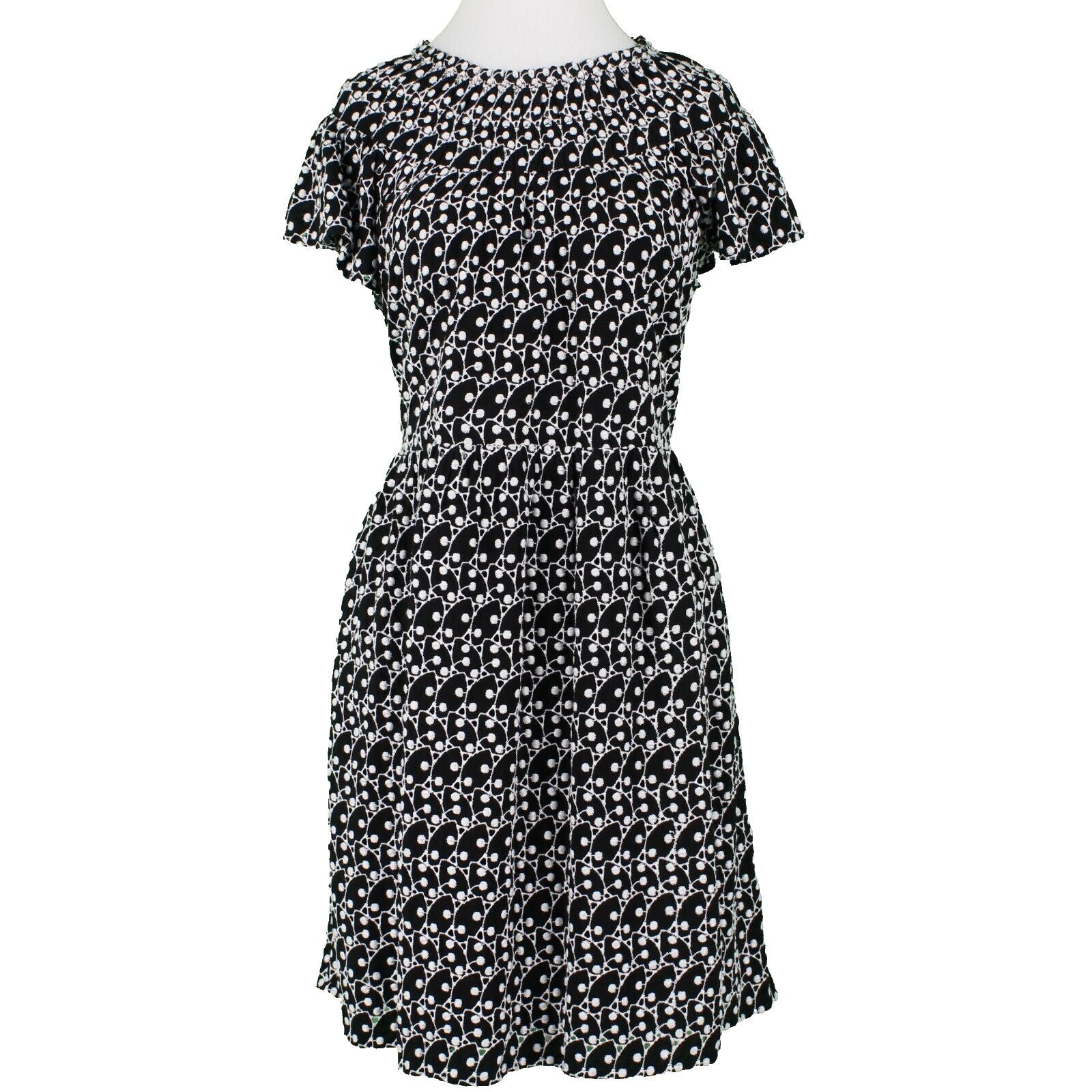 Loft NEW $90 Sz XS Black White All Over Embroidery Lined Rayon Modal Woven Dress