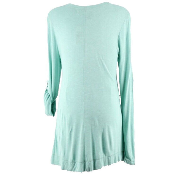 Max Studio NEW $68 M Aqua Slub Knit Tab Sleeve 100% Rayon Top
