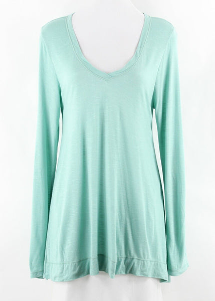 Max Studio NEW $68 M Aqua Slub Knit Tab Sleeve 100% Rayon Top