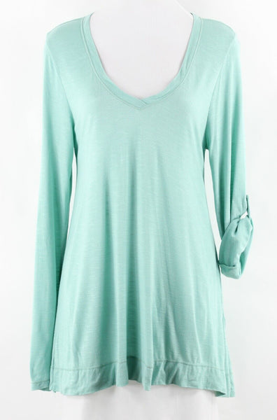 Max Studio NEW $68 M Aqua Slub Knit Tab Sleeve 100% Rayon Top
