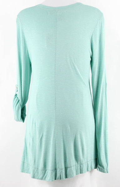 Max Studio NEW $68 M Aqua Slub Knit Tab Sleeve 100% Rayon Top