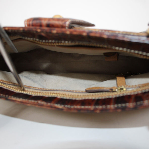 Brahmin 25th Anniversary 13 x 6 Brown Croc Detail Adjust Straps Leather Purse