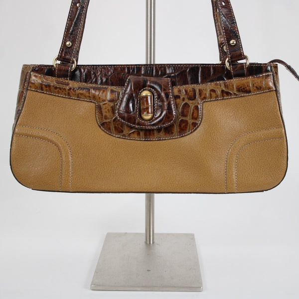 Brahmin 25th Anniversary 13 x 6 Brown Croc Detail Adjust Straps Leather Purse