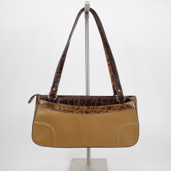 Brahmin 25th Anniversary 13 x 6 Brown Croc Detail Adjust Straps Leather Purse