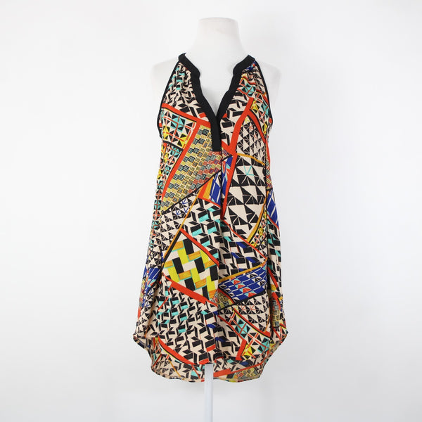 Astr Sz XS Black Multi Color V Neck Lined Sleeveless 100% Polyester Dress