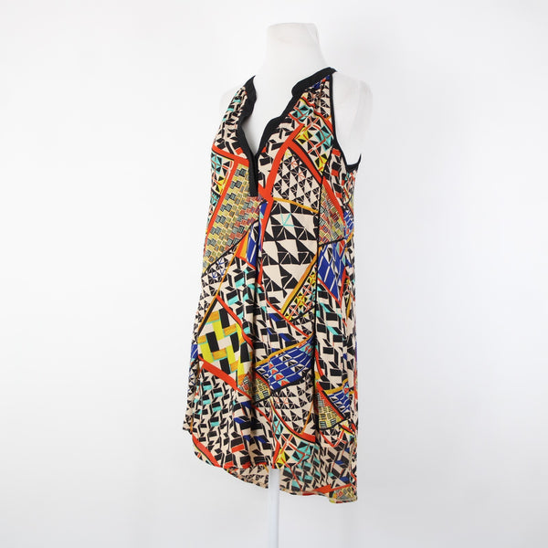 Astr Sz XS Black Multi Color V Neck Lined Sleeveless 100% Polyester Dress