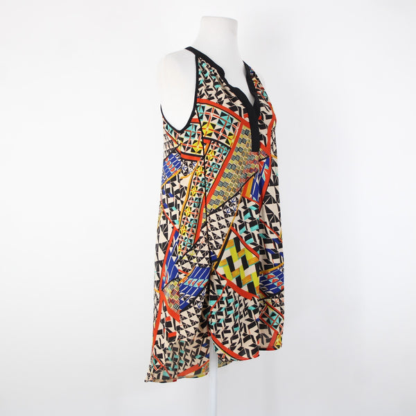 Astr Sz XS Black Multi Color V Neck Lined Sleeveless 100% Polyester Dress