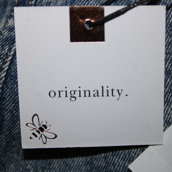 Originality NEW $58 Sz M Blue Denim Rock N Roll Patch 100% Cotton Jacket