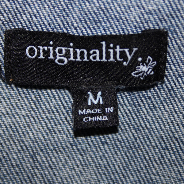 Originality NEW $58 Sz M Blue Denim Rock N Roll Patch 100% Cotton Jacket