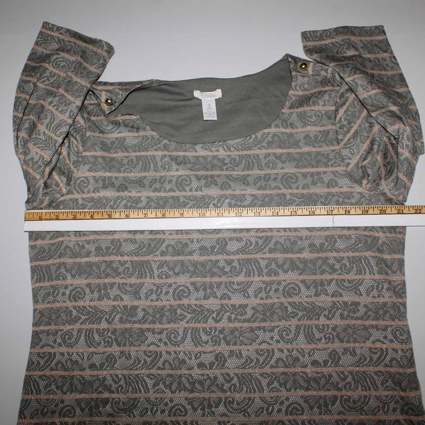 Chicos NEW $69 Lani Sz 2 Moss Cream Green Gold Striped Lace Cotton Polyester Top