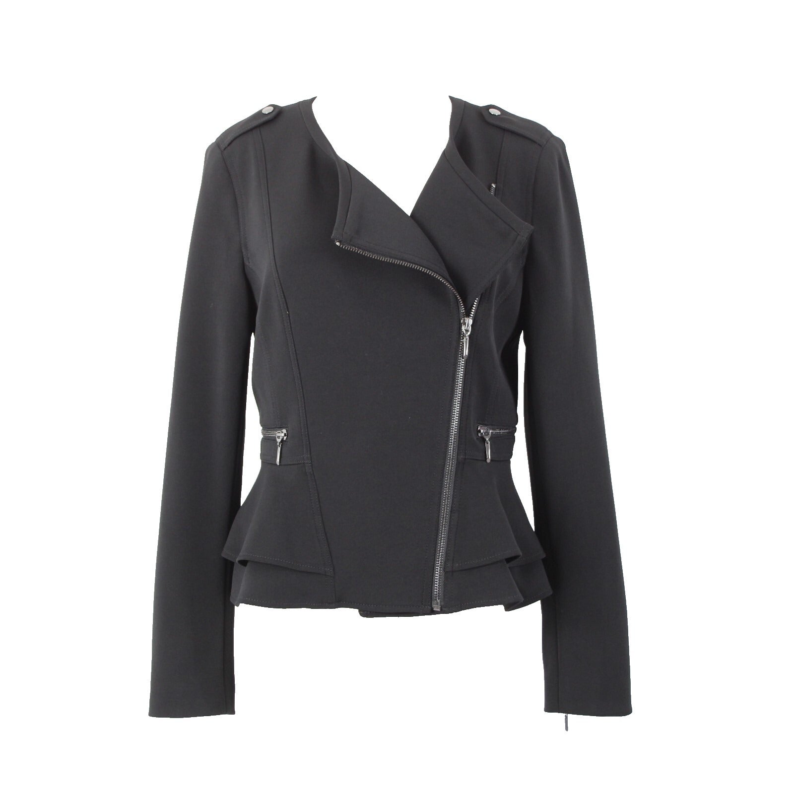 White House Black Market NEW $140 Sz 6 Black Zipper Pkt Poly Spandex Moto Jacket