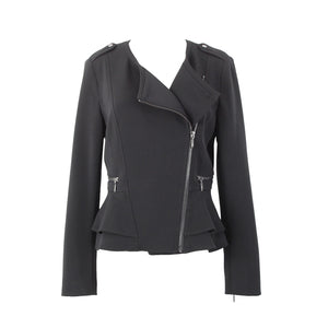 White House Black Market NEW $140 Sz 6 Black Zipper Pkt Poly Spandex Moto Jacket