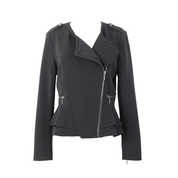 White House Black Market NEW $140 Sz 6 Black Zipper Pkt Poly Spandex Moto Jacket