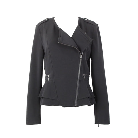 White House Black Market NEW $140 Sz 6 Black Zipper Pkt Poly Spandex Moto Jacket