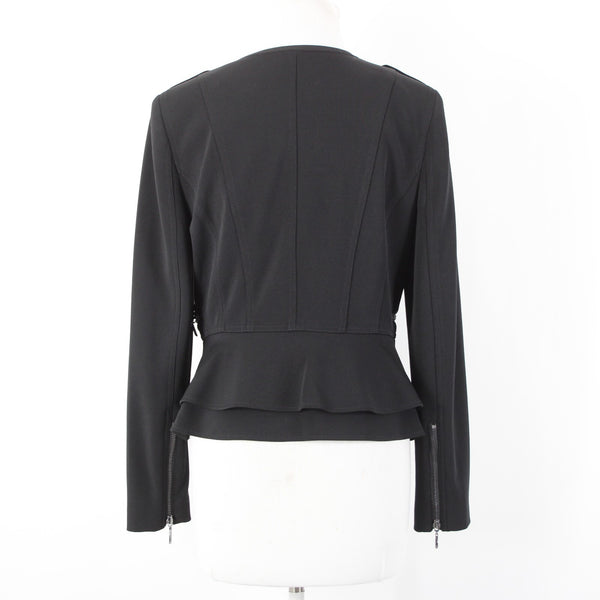 White House Black Market NEW $140 Sz 6 Black Zipper Pkt Poly Spandex Moto Jacket