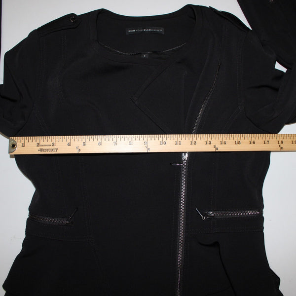 White House Black Market NEW $140 Sz 6 Black Zipper Pkt Poly Spandex Moto Jacket