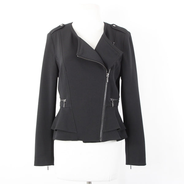 White House Black Market NEW $140 Sz 6 Black Zipper Pkt Poly Spandex Moto Jacket