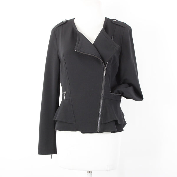 White House Black Market NEW $140 Sz 6 Black Zipper Pkt Poly Spandex Moto Jacket