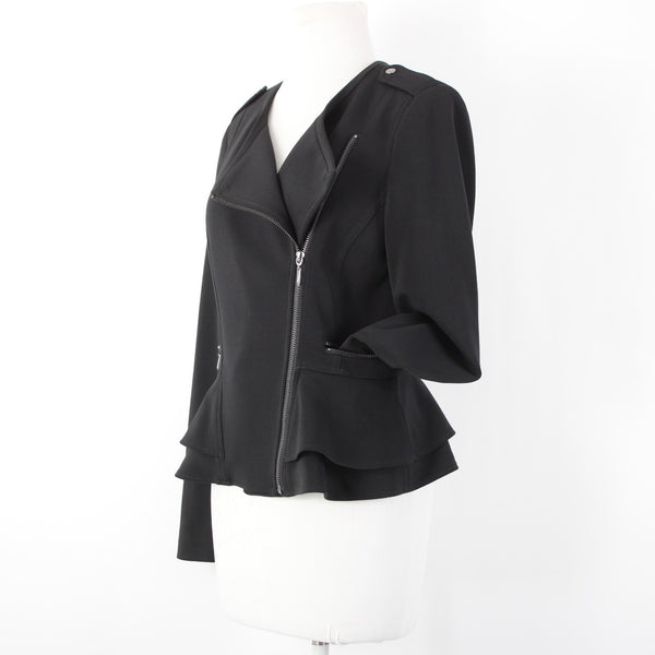 White House Black Market NEW $140 Sz 6 Black Zipper Pkt Poly Spandex Moto Jacket