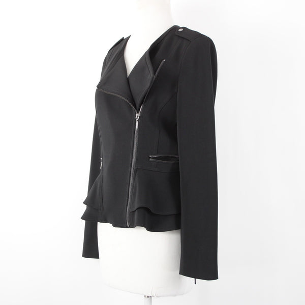 White House Black Market NEW $140 Sz 6 Black Zipper Pkt Poly Spandex Moto Jacket