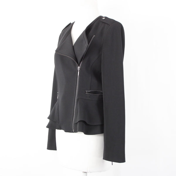 White House Black Market NEW $140 Sz 6 Black Zipper Pkt Poly Spandex Moto Jacket
