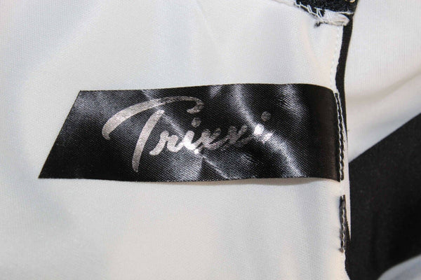 Trixxi Sz 9 Black White Coral Striped Belted Polyester Blnd Fit Flare Dress