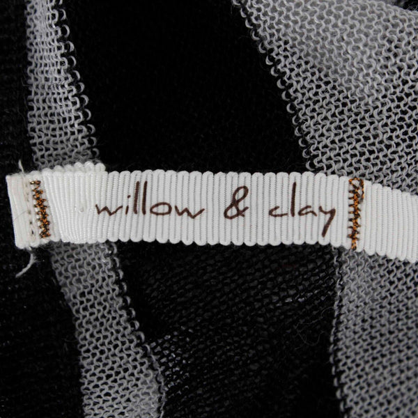 Willow Clay Sz L? Black Gray Navy Open Knit Sheer Striped Ramie Viscose Top