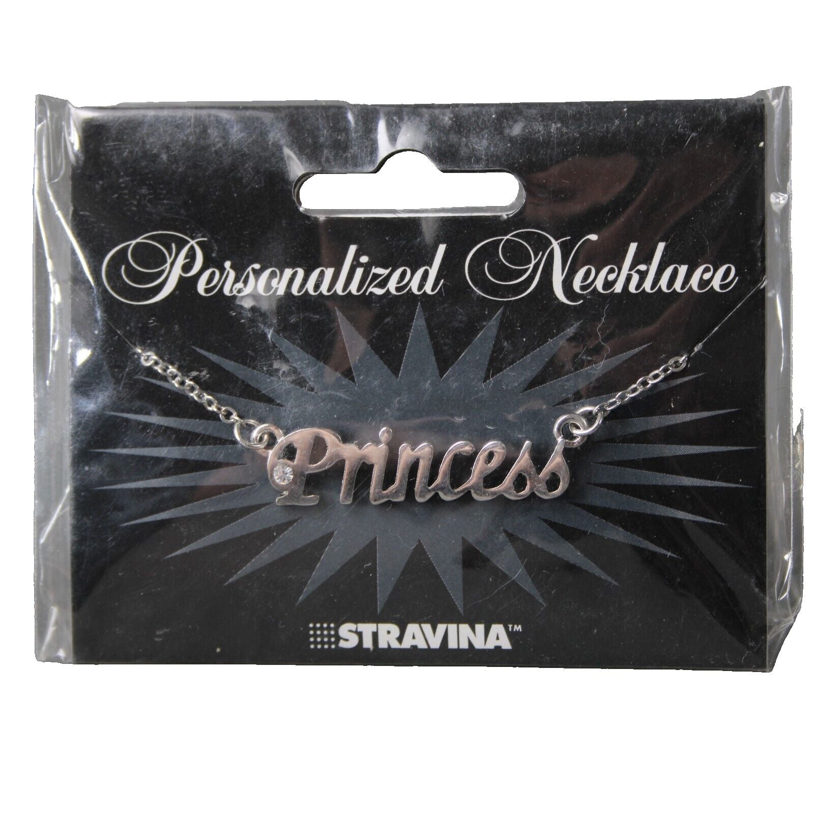 PRINCESS NEW Name Silvertone Rhinestone 14.5" w 4.5" Multi Ring Ext Necklace