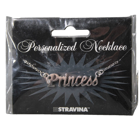 PRINCESS NEW Name Silvertone Rhinestone 14.5" w 4.5" Multi Ring Ext Necklace