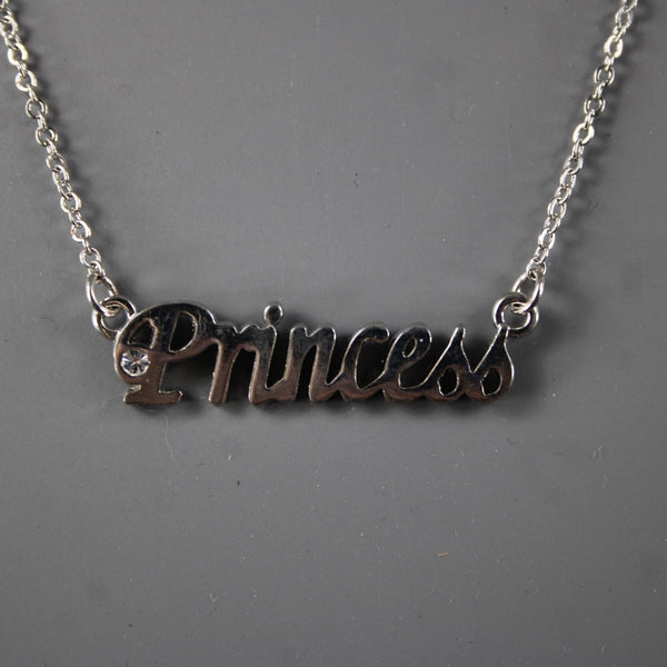 PRINCESS NEW Name Silvertone Rhinestone 14.5" w 4.5" Multi Ring Ext Necklace