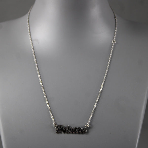 PRINCESS NEW Name Silvertone Rhinestone 14.5" w 4.5" Multi Ring Ext Necklace