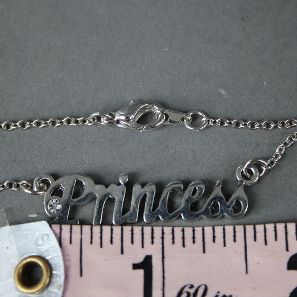 PRINCESS NEW Name Silvertone Rhinestone 14.5" w 4.5" Multi Ring Ext Necklace