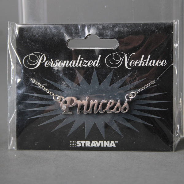 PRINCESS NEW Name Silvertone Rhinestone 14.5" w 4.5" Multi Ring Ext Necklace