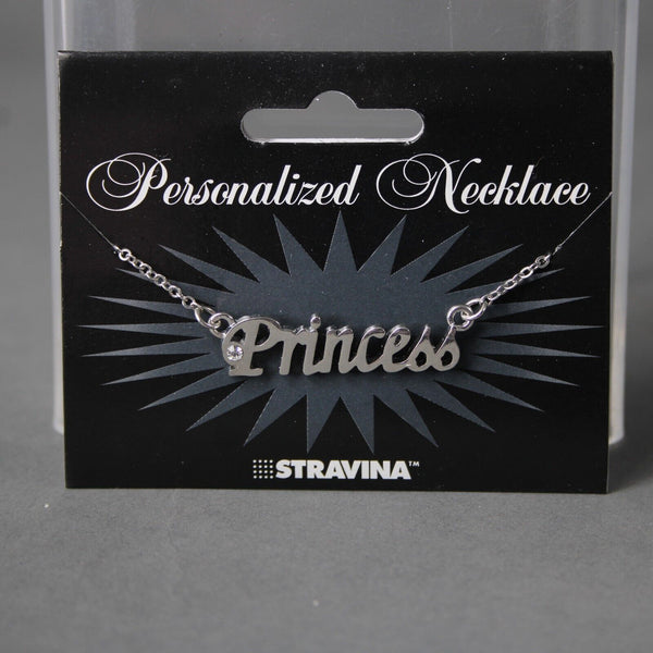 PRINCESS NEW Name Silvertone Rhinestone 14.5" w 4.5" Multi Ring Ext Necklace
