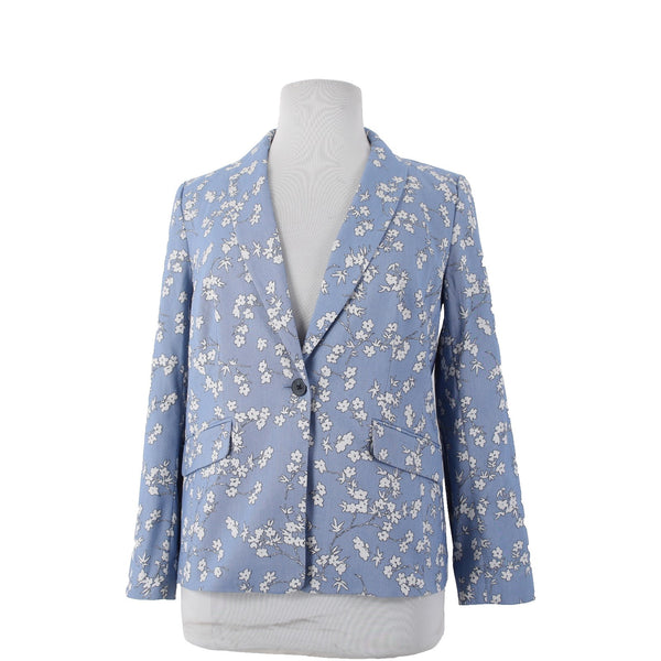 Talbots Blazer Jacket NEW $179 Sz 14 Blue White Floral Collared Cotton Nylon