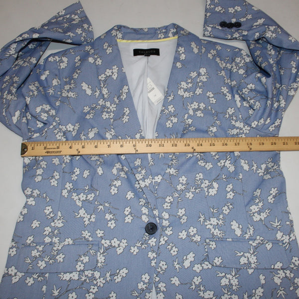 Talbots Blazer Jacket NEW $179 Sz 14 Blue White Floral Collared Cotton Nylon