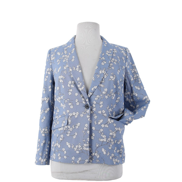 Talbots Blazer Jacket NEW $179 Sz 14 Blue White Floral Collared Cotton Nylon