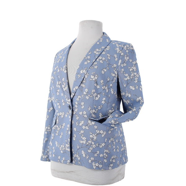 Talbots Blazer Jacket NEW $179 Sz 14 Blue White Floral Collared Cotton Nylon